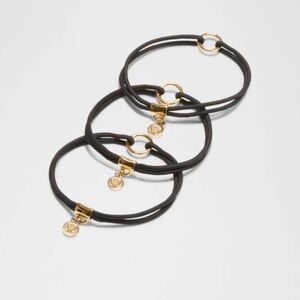 Lululemon Logo Charm Hair Ties Black & Gold 3 Pack Ponytail Holders Gift NEW NWT
